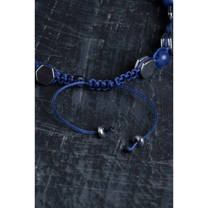 Sertifikalı Sodalit, Hematit Doğal Taş Makrome Bileklik