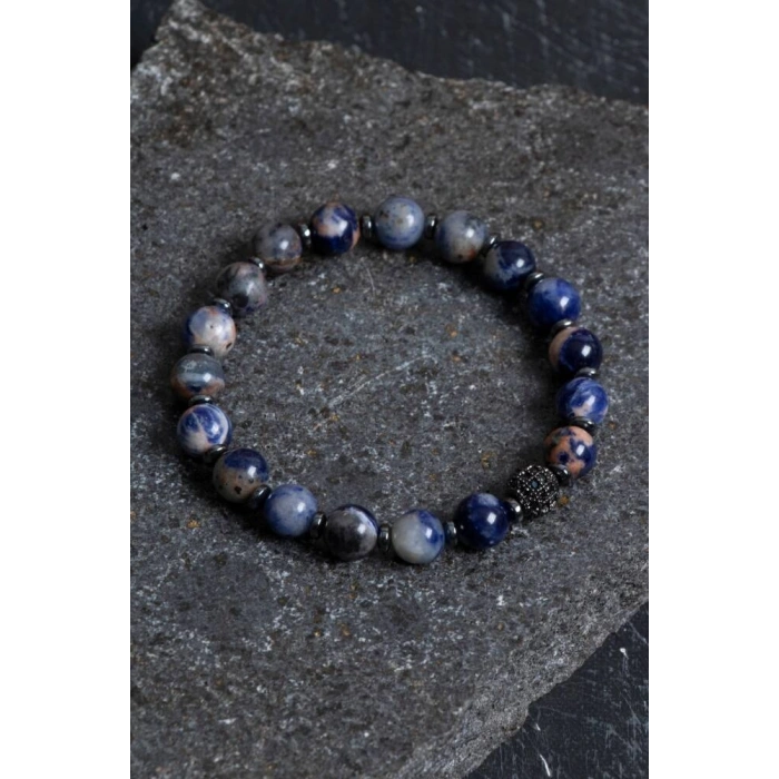 Sertifikalı Sodalit Hematit Zirkon Aparat Doğal Taş Bileklik