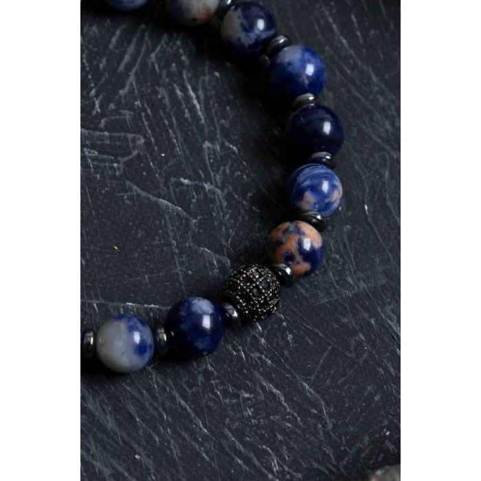 Sertifikalı Sodalit Hematit Zirkon Aparat Doğal Taş Bileklik