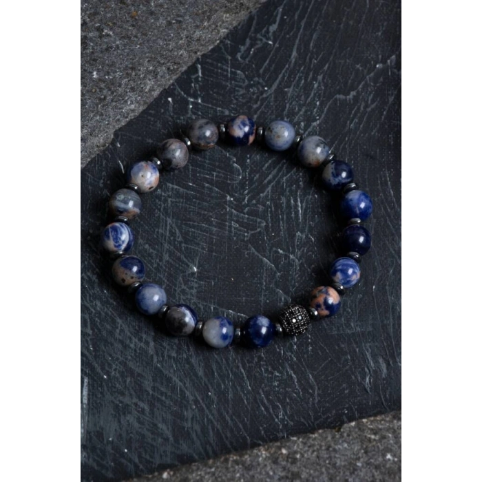 Sertifikalı Sodalit Hematit Zirkon Aparat Doğal Taş Bileklik