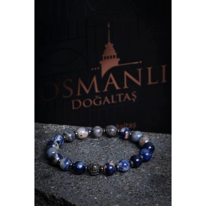 Sertifikalı Sodalit Hematit Zirkon Aparat Doğal Taş Bileklik