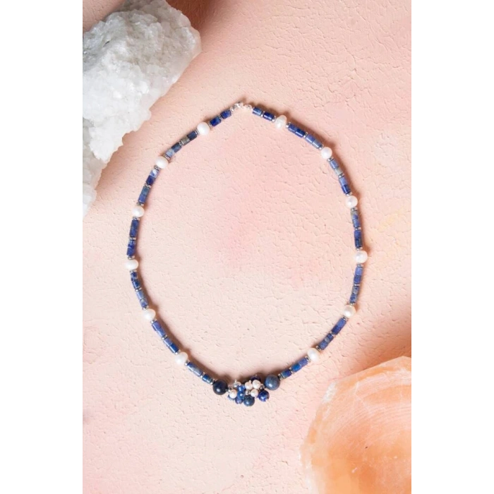 Sertifikalı Sodalit, İnci Doğal Taş Kolye (SK:241)