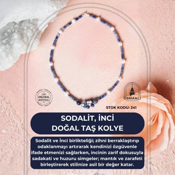 Sertifikalı Sodalit, İnci Doğal Taş Kolye (SK:241)