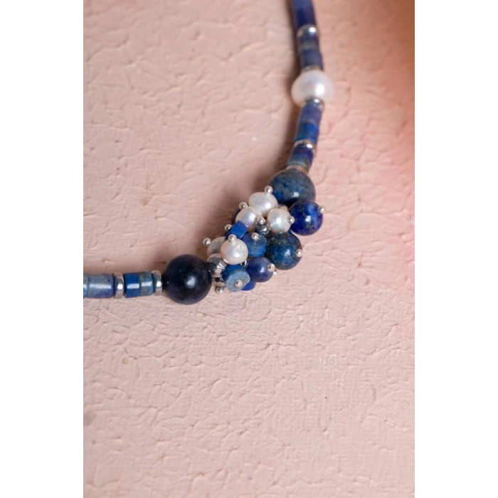 Sertifikalı Sodalit, İnci Doğal Taş Kolye (SK:241)