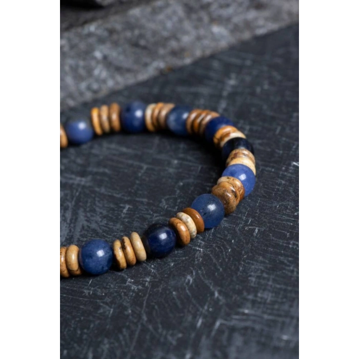 Sertifikalı Sodalit, Odun Jasper Doğal Taş Bileklik (SK:172)