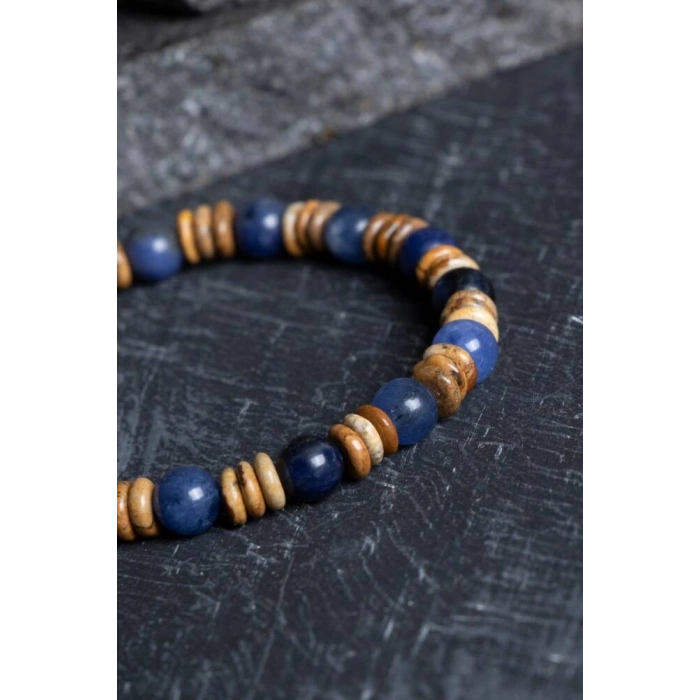 Sertifikalı Sodalit, Odun Jasper Doğal Taş Bileklik (SK:172)