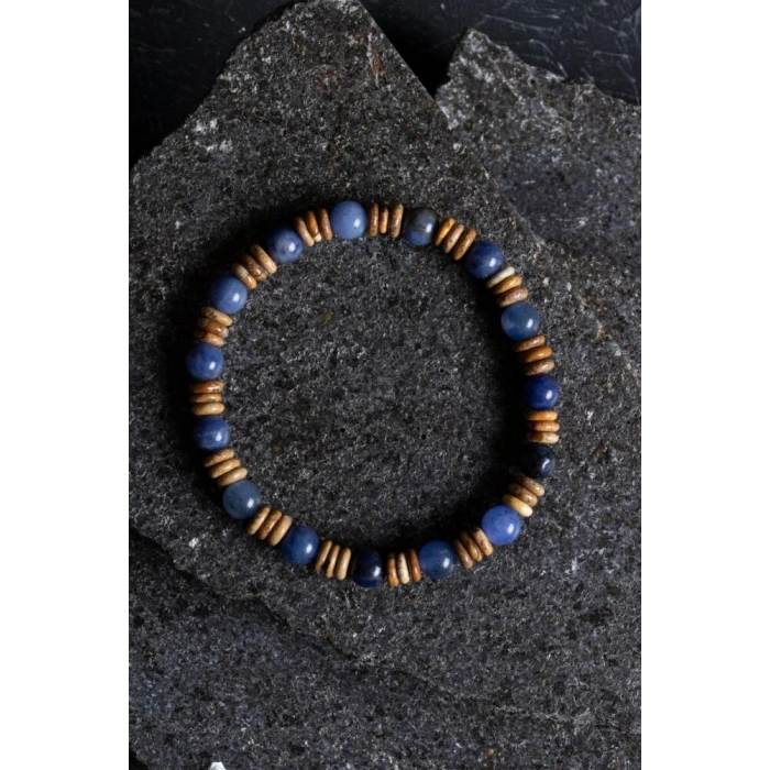 Sertifikalı Sodalit, Odun Jasper Doğal Taş Bileklik (SK:172)