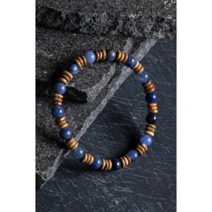 Sertifikalı Sodalit, Odun Jasper Doğal Taş Bileklik (SK:172)