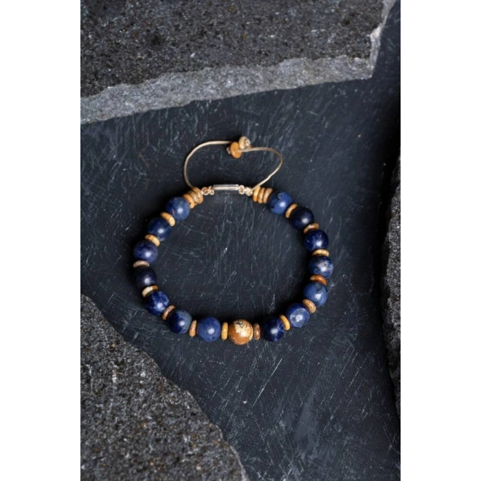 Sertifikalı Sodalit, Odun Jasper Doğal Taş Makrome Bileklik (SK:185)