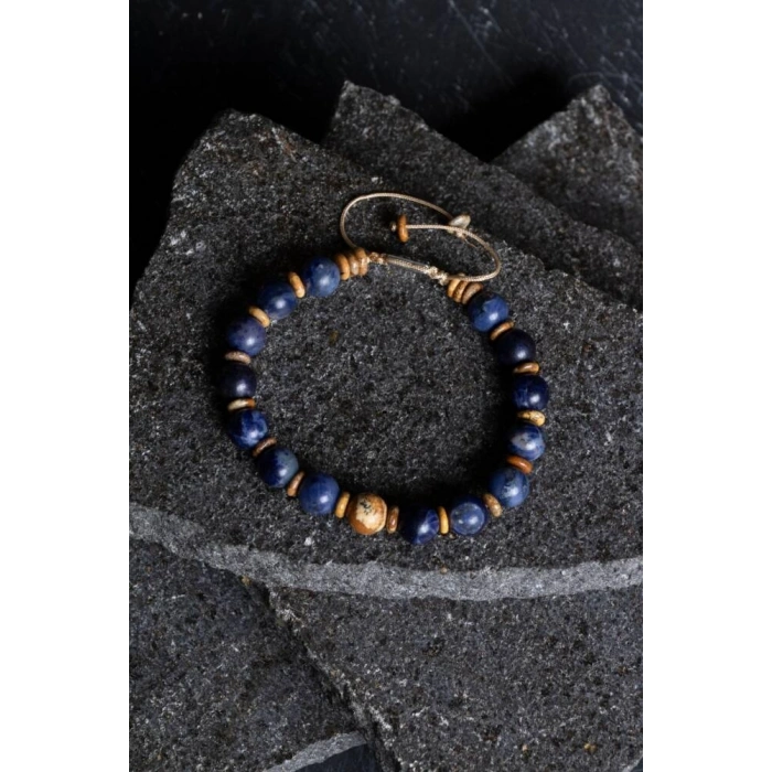 Sertifikalı Sodalit, Odun Jasper Doğal Taş Makrome Bileklik (SK:185)