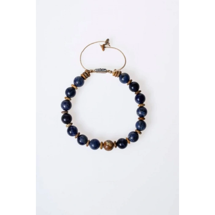 Sertifikalı Sodalit, Odun Jasper Doğal Taş Makrome Bileklik (SK:185)