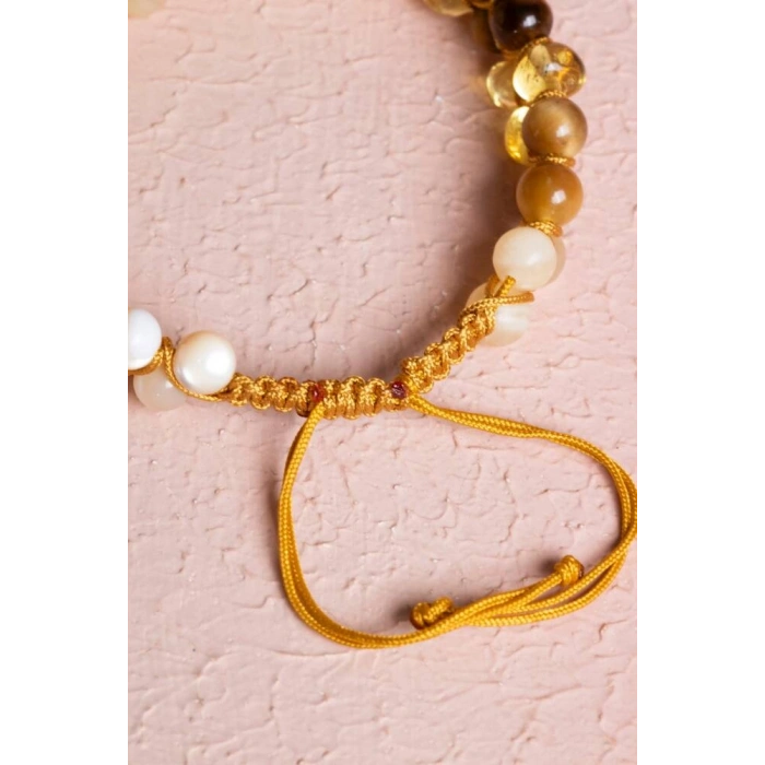 Sertifikalı Solar Plexus Çakrası Çift Sıra Doğal Taş Makrome Bileklik