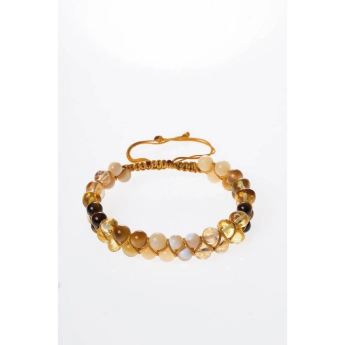 Sertifikalı Solar Plexus Çakrası Çift Sıra Doğal Taş Makrome Bileklik