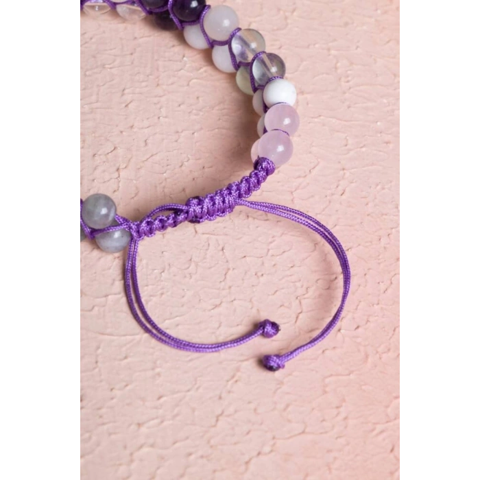 Sertifikalı Taç Çakra Çift Sıra Doğal Taş Makrome Bileklik