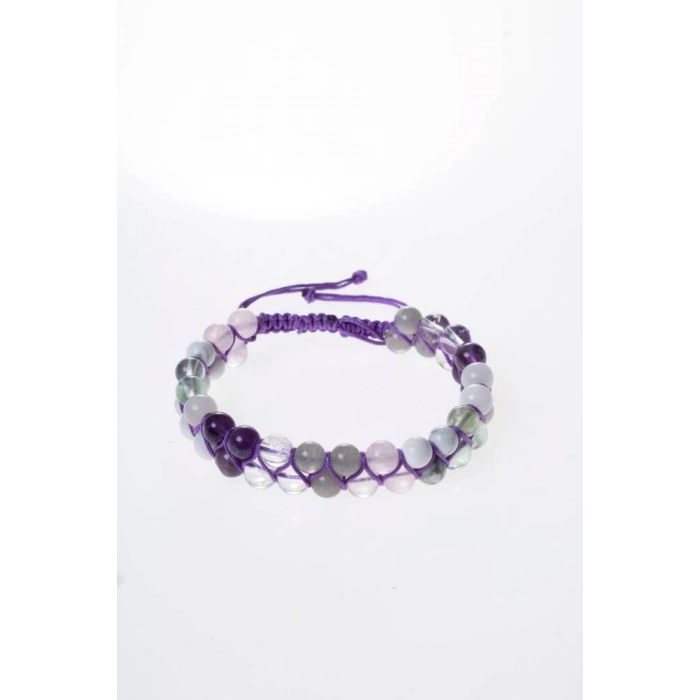 Sertifikalı Taç Çakra Çift Sıra Doğal Taş Makrome Bileklik