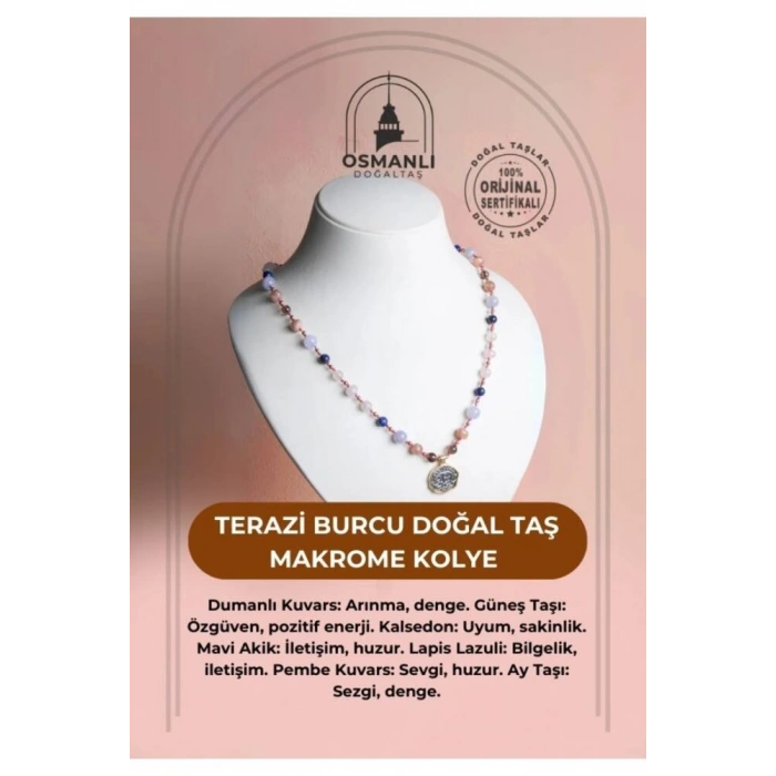 Sertifikalı Terazi Burcu Doğal Taş Makrome Kolye