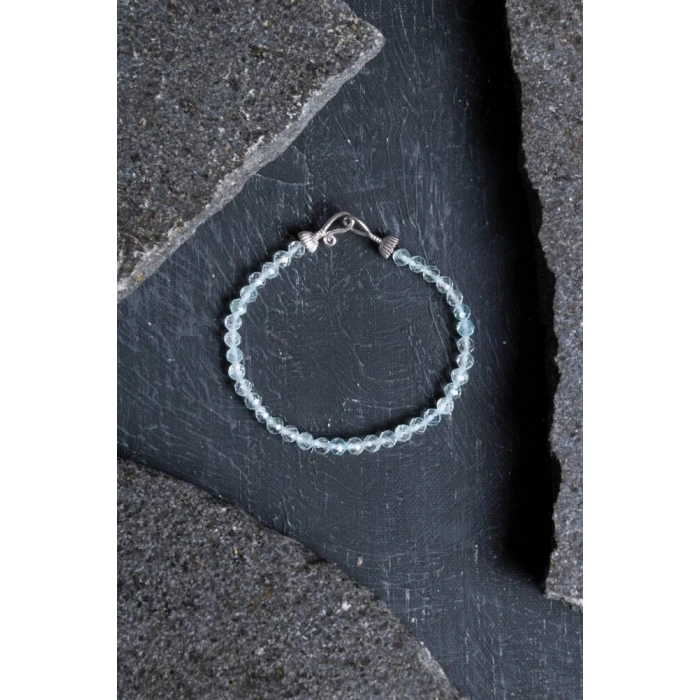 Sertifikalı Topaz Gümüş Aparatlı Doğal Taş Bileklik 4 mm (SK:203)