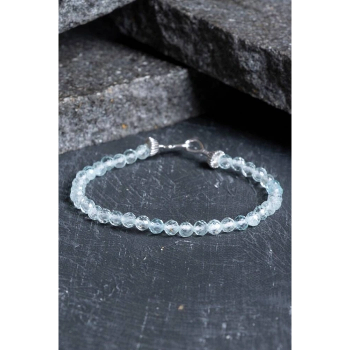 Sertifikalı Topaz Gümüş Aparatlı Doğal Taş Bileklik 4 mm (SK:203)