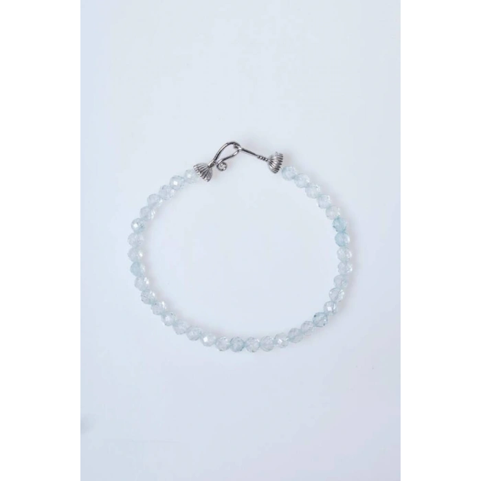 Sertifikalı Topaz Gümüş Aparatlı Doğal Taş Bileklik 4 mm (SK:203)