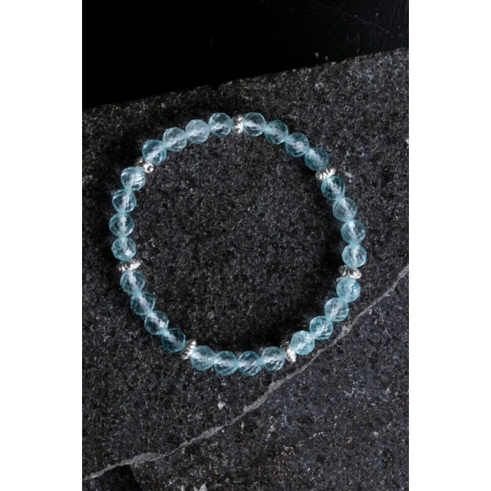 Sertifikalı Topaz Gümüş Aparatlı Doğal Taş Bileklik- 6mm (SK:167)