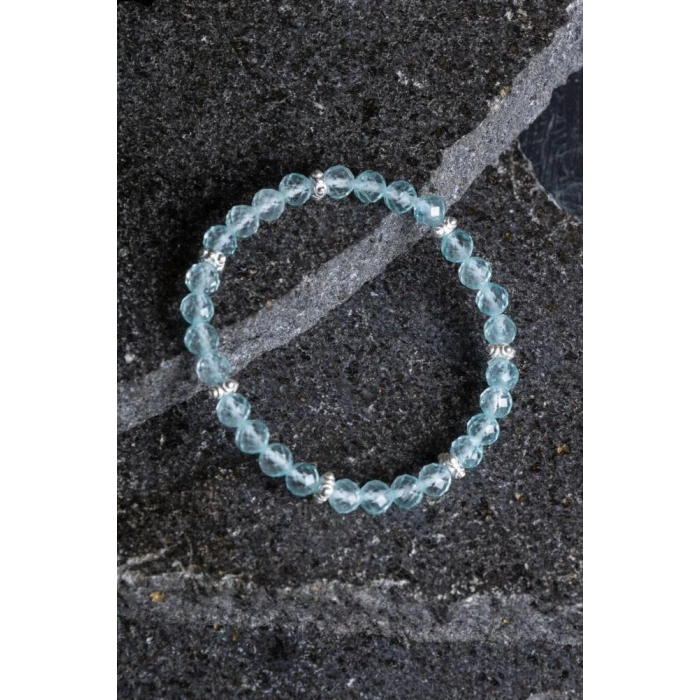 Sertifikalı Topaz Gümüş Aparatlı Doğal Taş Bileklik- 6mm (SK:167)