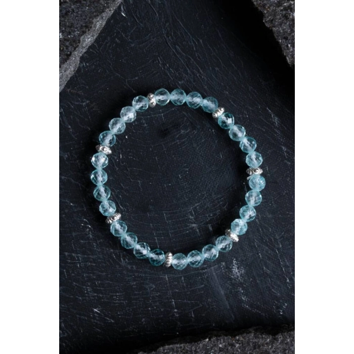 Sertifikalı Topaz Gümüş Aparatlı Doğal Taş Bileklik- 6mm (SK:167)