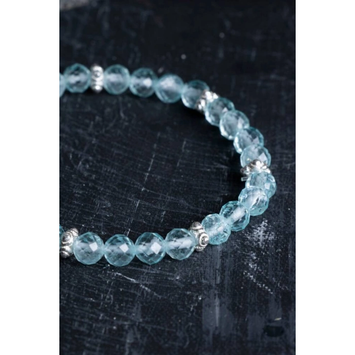 Sertifikalı Topaz Gümüş Aparatlı Doğal Taş Bileklik- 6mm (SK:167)
