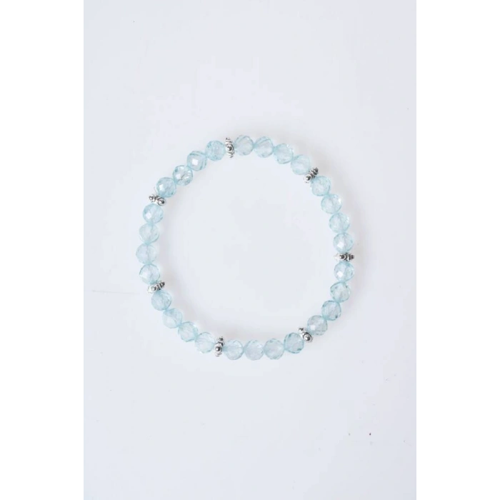 Sertifikalı Topaz Gümüş Aparatlı Doğal Taş Bileklik- 6mm (SK:167)