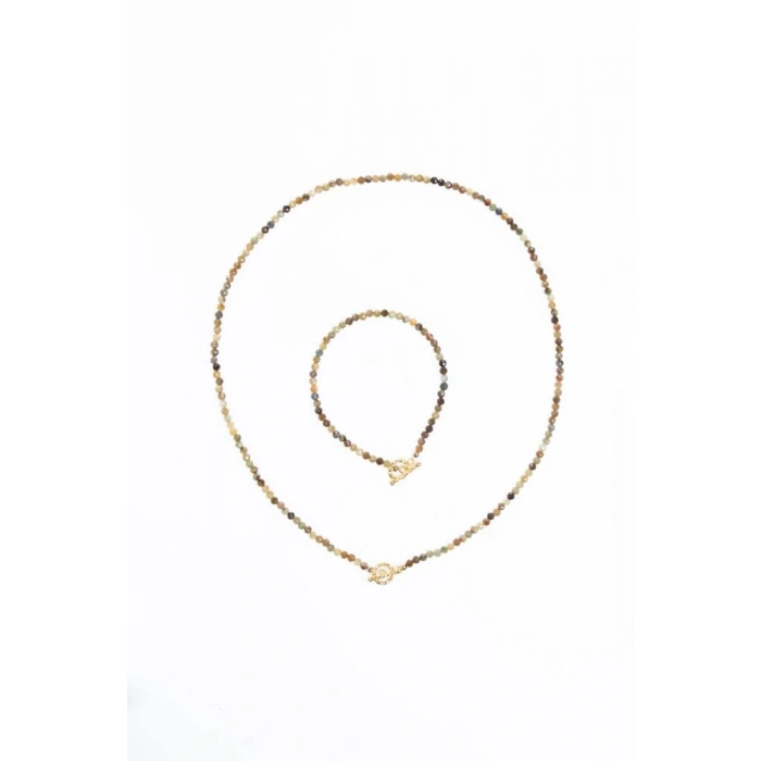 Sertifikalı Tsavorit Lal Altın Kaplama Gümüş Kapama Doğal Taş Set