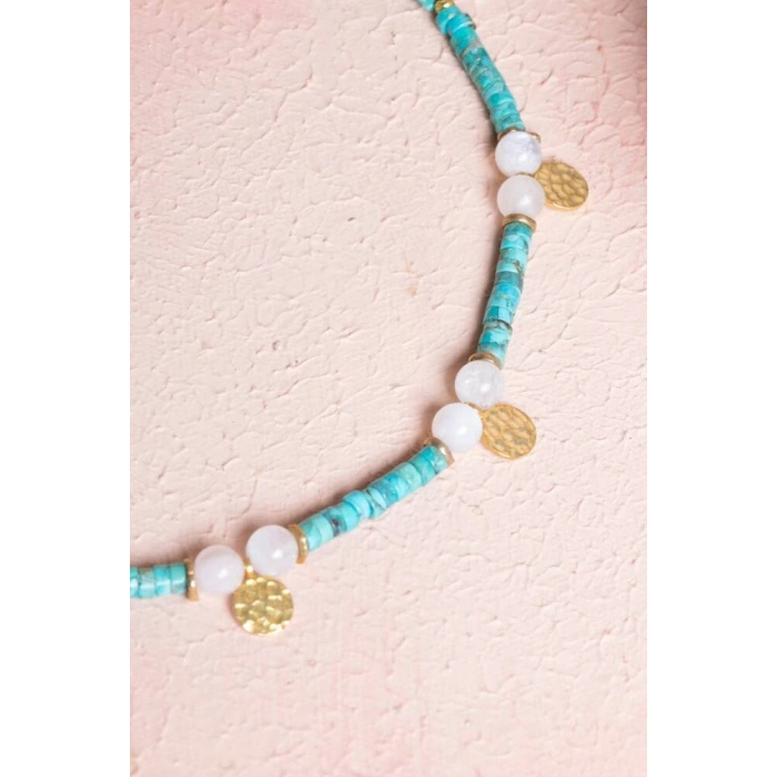 Sertifikalı Turkuaz, Ay Taşı Gümüş Aparatlı Doğal Taş Kolye (SK:246)