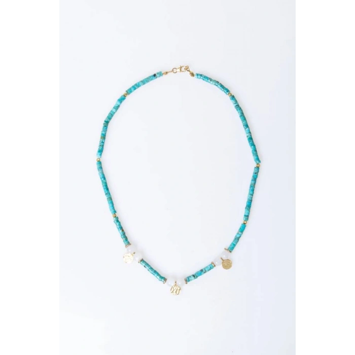 Sertifikalı Turkuaz, Ay Taşı Gümüş Aparatlı Doğal Taş Kolye (SK:246)