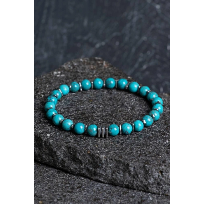 Sertifikalı Turkuaz Gümüş Aparatlı Doğal Taş Bileklik 039