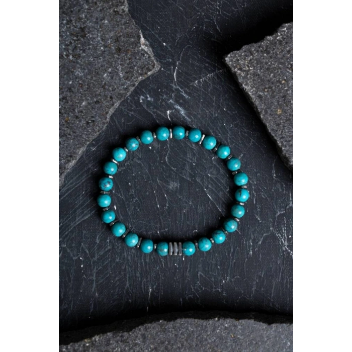 Sertifikalı Turkuaz Gümüş Aparatlı Doğal Taş Bileklik 039