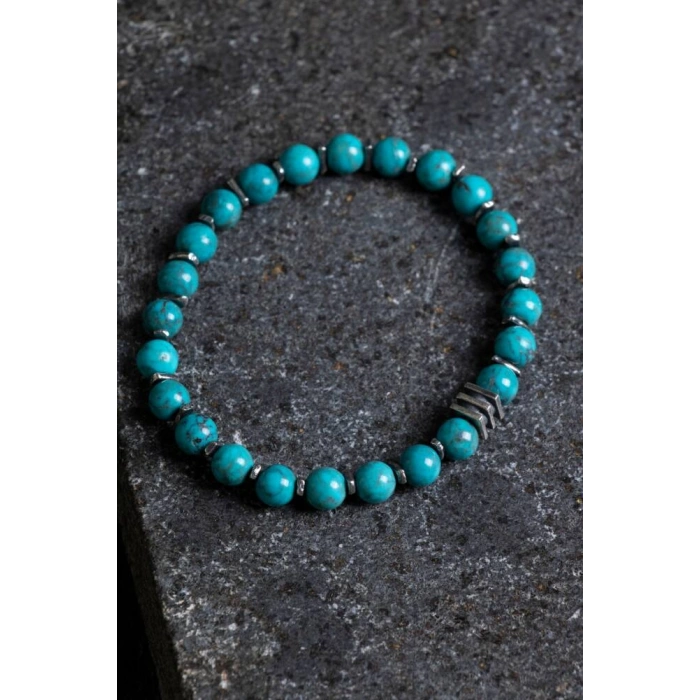 Sertifikalı Turkuaz Gümüş Aparatlı Doğal Taş Bileklik 039