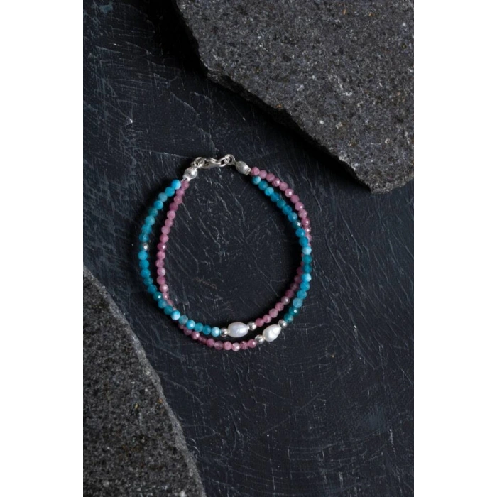 Sertifikalı Turmalin, Apatit, İnci Doğal Taş Bileklik