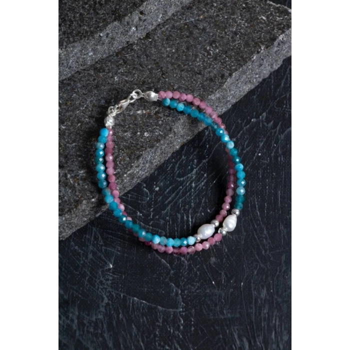 Sertifikalı Turmalin, Apatit, İnci Doğal Taş Bileklik