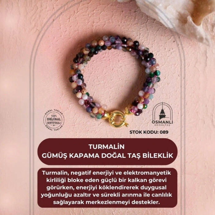 Sertifikalı Turmalin Gümüş Kapama Doğal Taş Bileklik (SK:089)