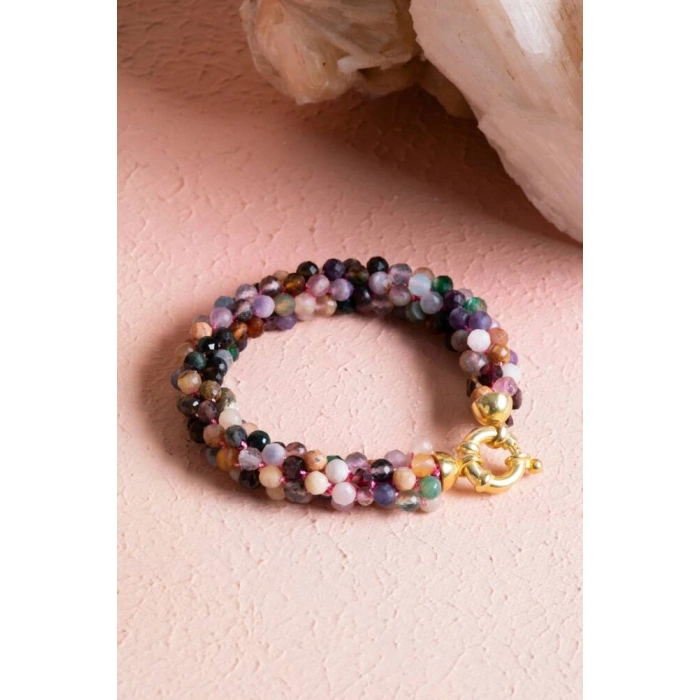 Sertifikalı Turmalin Gümüş Kapama Doğal Taş Bileklik (SK:089)