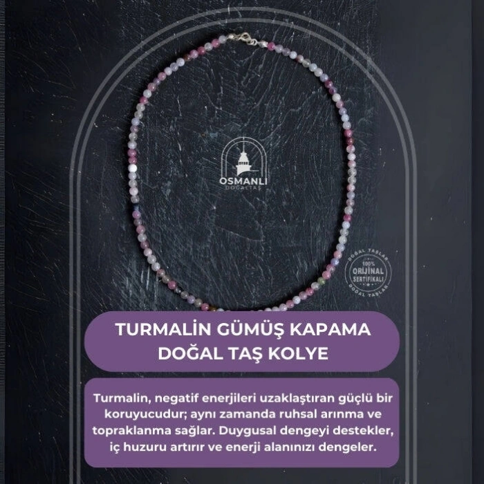 Sertifikalı Turmalin Gümüş Kapama Doğal Taş Kolye