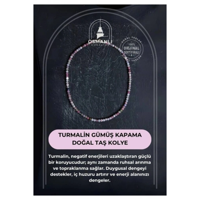 Sertifikalı Turmalin Gümüş Kapama Doğal Taş Kolye