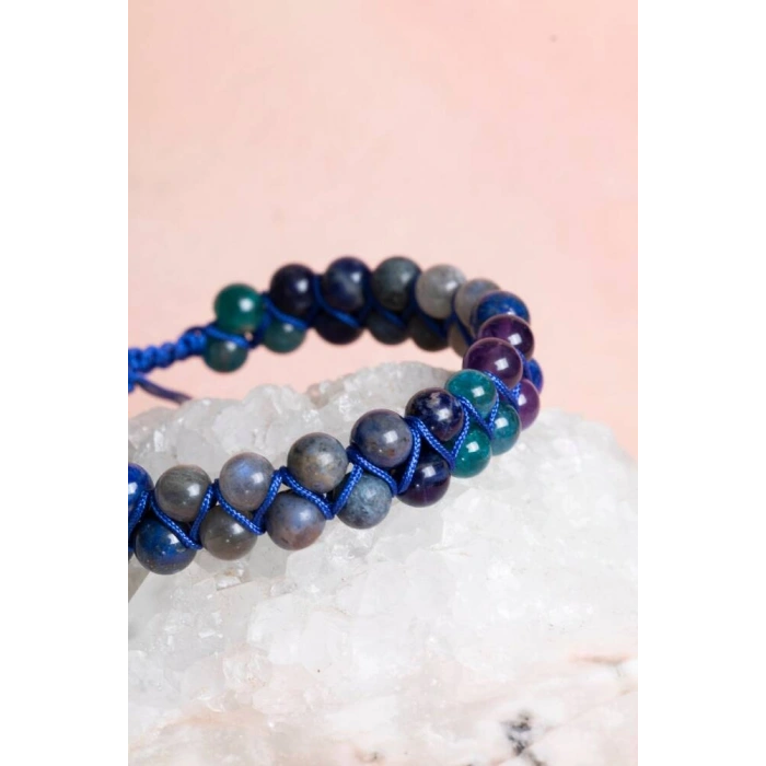 Sertifikalı Üçüncü Göz Çakra Çift Sıra Doğal Taş Makrome Bileklik