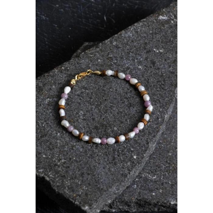 Sertifikalı Yakut, İnci, Kaplan Gözü Gümüş Kapama Doğal Taş Bileklik