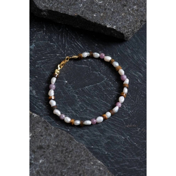 Sertifikalı Yakut, İnci, Kaplan Gözü Gümüş Kapama Doğal Taş Bileklik