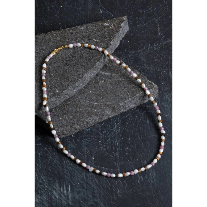 Sertifikalı Yakut, İnci, Kaplan Gözü Gümüş Kapama Doğal Taş Kolye