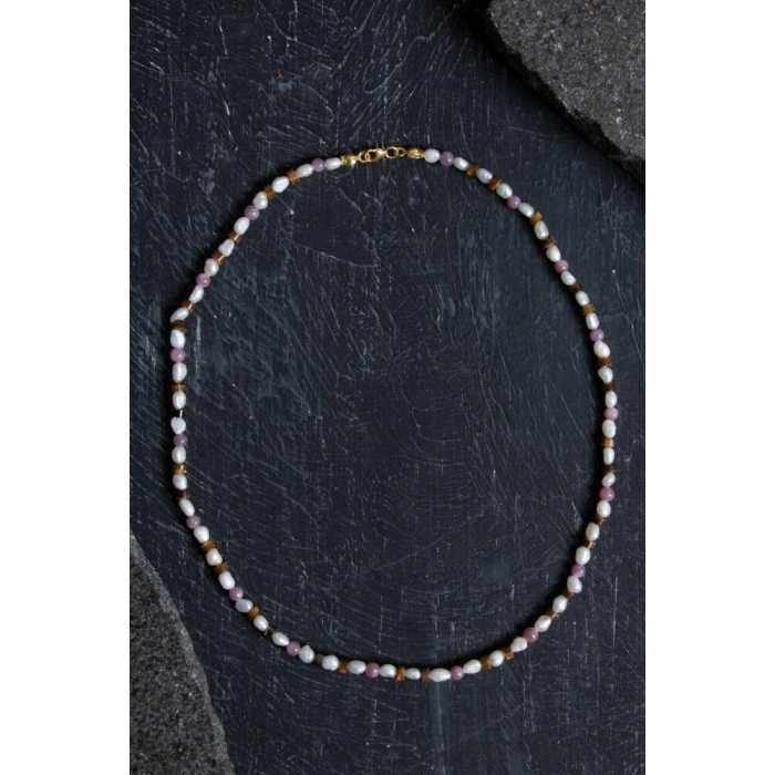 Sertifikalı Yakut, İnci, Kaplan Gözü Gümüş Kapama Doğal Taş Kolye