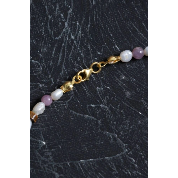 Sertifikalı Yakut, İnci, Kaplan Gözü Gümüş Kapama Doğal Taş Kolye