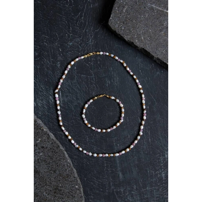 Sertifikalı Yakut, İnci, Kaplan Gözü Gümüş Kapama Doğal Taş Set