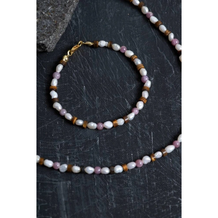 Sertifikalı Yakut, İnci, Kaplan Gözü Gümüş Kapama Doğal Taş Set