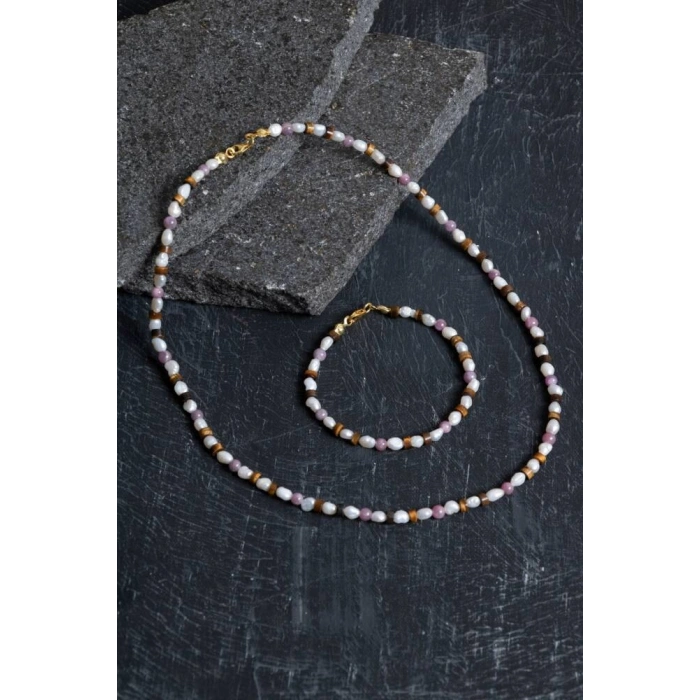 Sertifikalı Yakut, İnci, Kaplan Gözü Gümüş Kapama Doğal Taş Set