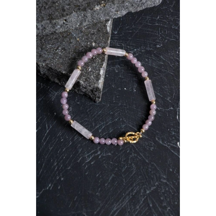 Sertifikalı Yakut, Pembe Kuvars Altın Kaplama Gümüş Kapama Bileklik